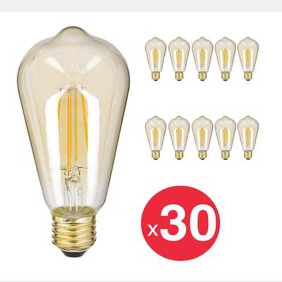 Lot x30 Ampoules ambrées à Filaments LED ST64, culot E27, 806 Lumens, conso 9W (60W eq), Blanc chaud (1800k)
