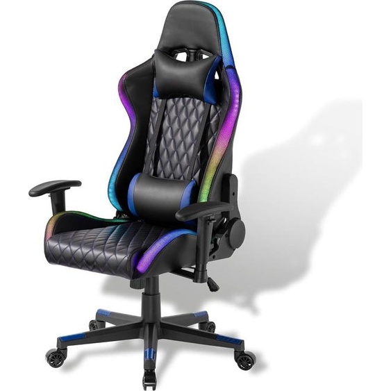 Xantron® Chaise de jeu ergonomique avec éclairage RGB - capacité de charge de 150 kg/fauteuil de jeu en noir avec Cuir synthétique/fauteuil de jeu réglable par vérin à gaz/fauteuil de jeu/chaise de jeu