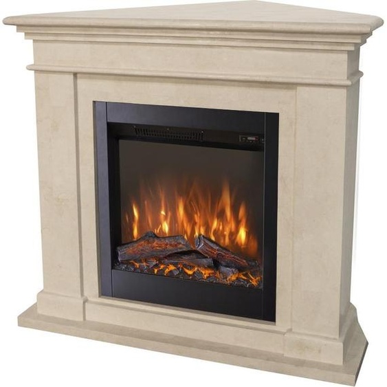 Xaralyn cheminée électrique Kos-Corner ELE - cheminée dangle - contour de cheminée en pierre naturelle blanche - 1500 Watt de chauffage - télécommande