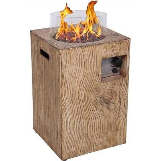 Xaralyn Foyer dextérieur au gaz Column 40W - Aspect bois - Inclut un couvercle, des pierres de lave rouges, un tuyau de gaz et un régulateur de pression de gaz