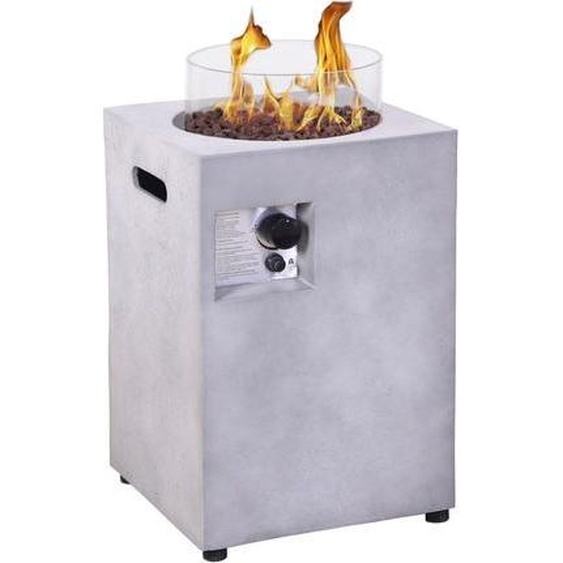 Xaralyn Foyer dExtérieur - Column 40C - Aspect Béton - Foyer de Jardin - Foyer à gaz - Couverture, pierres de lave rouges, tuyau de gaz et régulateur de pression de gaz inclus