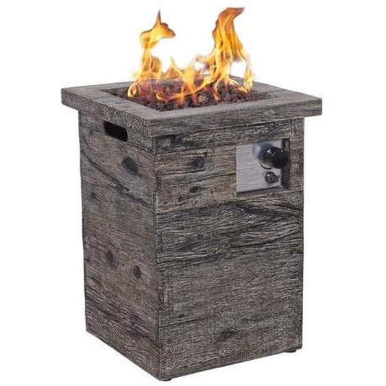 Xaralyn Foyer dextérieur - Column 50 - resin - Foyer de jardin - Foyer à gaz - Couverture, pierres de lave rouges, tuyau de gaz et régulateur de pression de gaz inclus