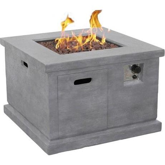 Xaralyn Foyer dextérieur - Table 90 - avec couvercle, pierres de lave rouges, tuyau de gaz et régulateur de pression de gaz - Table de feu - Foyer de jardin - Foyer à gaz