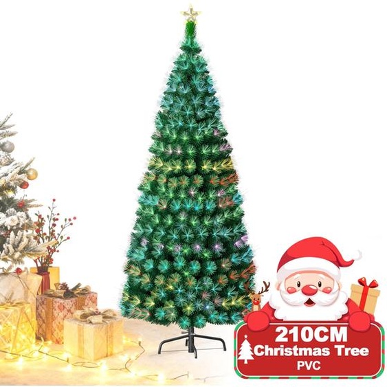 XINZI Arbre de Noël artificiel 210cm avec éclairage LED - Arbre de Noël vert en PVC, changement de couleur de la fibre de verre, support métallique, décoration de Noël colorée