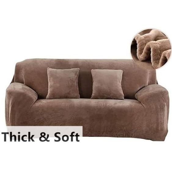 XJYDNCG Housse de Canapé Velours 3Places 195-230cm Élastique Spandex Revêtement de Canapé Épais Marron