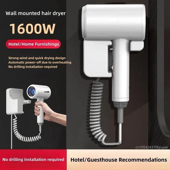 XMSJ Sèche-cheveux mural non poinçonnant spécifique, séchage rapide haute puissance, lumière bleue, soin des cheveux, dernier hôtel, maison dhôtes, 1600W