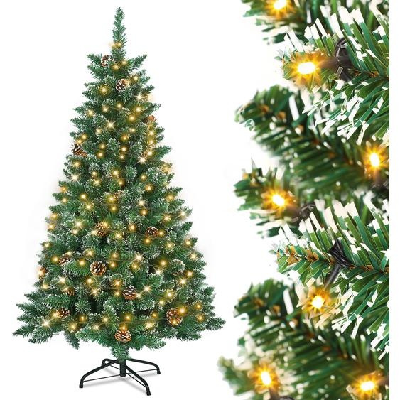 XMTECH 180cm PVC Arbre de Noël artificiel avec éclairage chaud LED Sapin avec neige & pommes de pin Décoration de Noël