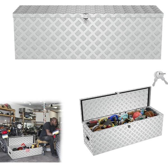 XMTECH boîte de rangement boîte en aluminium 38 litres boîte de transport boîte à outils boîte en aluminium boîte de stockage boîte de rangement boîte de camion boîte de remorque boîte de timon avec serrure,argent