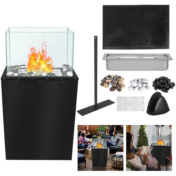 XMTECH cheminée autoportante au bioéthanol pour lintérieur et lextérieur cheminée décorative au bioéthanol en acier inoxydable cheminée au sol avec pierres décoratives et tige dextinction avec durée de combustion jusquà 60 min, rectangle