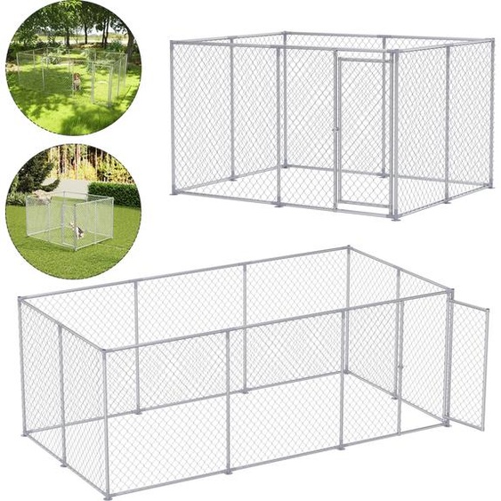 XMTECH Chenil extérieur 250×200×150 cm Grande cage pour chien Niche pour chien Acier galvanisé sans protection solaire Toit et porte verrouillable Clôture pour chien Parc extérieur pour chien