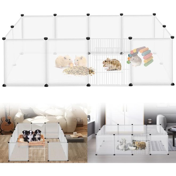 XMTECH Enclos en plastique, DIY Enclos, Enclos extensible pour petits animaux, Enclos pour chiots, porte incluse, Enclos pour lapins, Enclos pour cochons dInde, Facile à monter et à nettoyer, Blanc 12 pièces