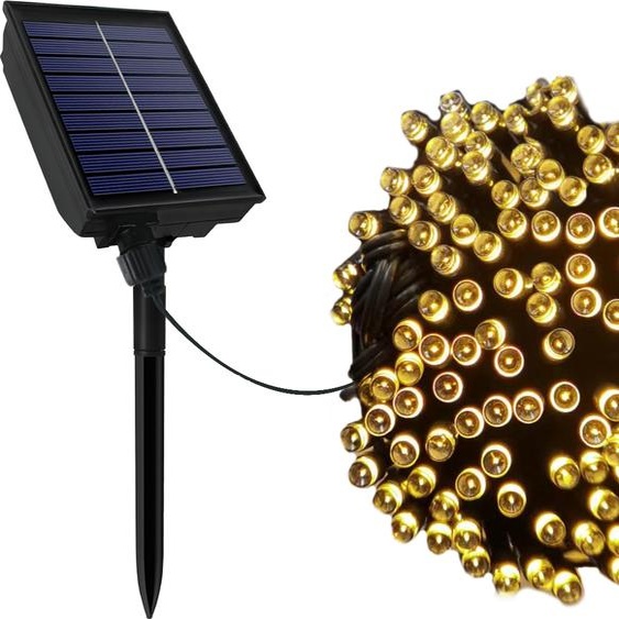 XMTECH Guirlande lumineuse solaire à LED avec fiche 50m 500 LED blanc chaud 8 modes éclairage de Noël avec panneau sonar Guirlande lumineuse pour fête mariage jardin