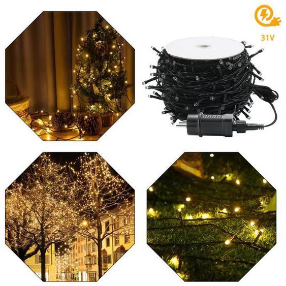 XMTECH LED Guirlande Lumineuse - 100M 1000 LED Blanc chaud - chaîne lumineuse lumières de Noël - IP44 avec 8 modes déclairage