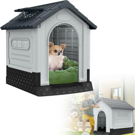 XMTECH Niche pour chien avec lucarnes, 79,5 x 70,5 cm PP Niche pour chien Indoor&Outdoor plastique Niche pour chien