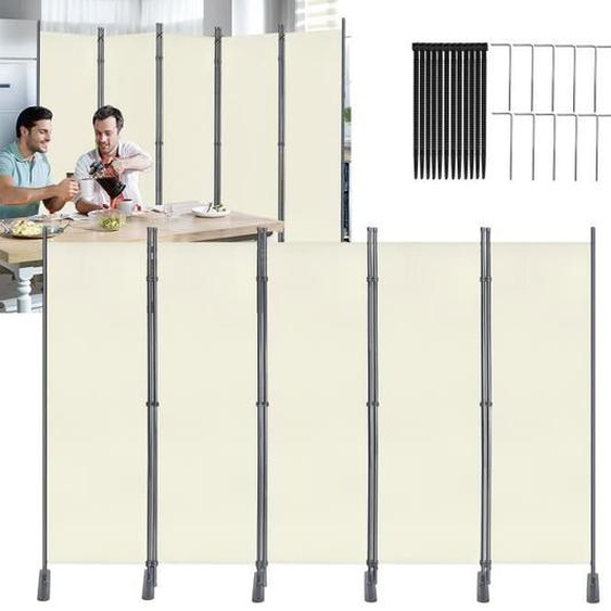 Paravent 5 panneaux - XMTECH - Beige - Pliable - Protection de la vie privée - Design contemporain