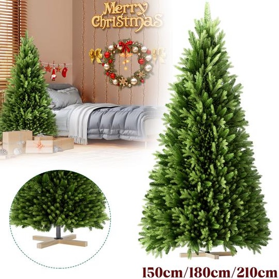 XMTECH Sapin de Noël artificiel 150 cm, difficilement inflammable, sapin de Noël en PVC, avec support en bois pour sapin de Noël