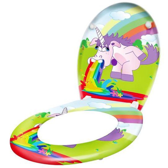 XMTECH Siège de toilette avec système dabaissement abattant WC standard salle de bain lunette couvercle toilette - Licorne colorée