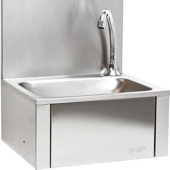 XPOtool Évier en acier fin – 390 x 355 x 565 mm –au genou – Lavabo gastronomique avec Cuve carrée et Paroi arrière – Lavabo Lave-main hygiénique montage mural