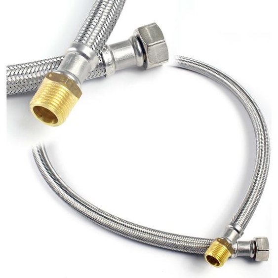 XPOtool Tuyau blindé flexible 1500mm DN8 Filet mâle 1/2 20,95mm Écrou 3/8 (14,95mm) Acier fin EPDM