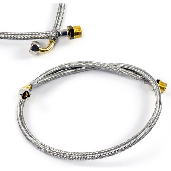 XPOtool Tuyau blindé Flexible 1500mm DN8 Raccord coudé 3/8 (14,95mm) Filet mâle 1/2 (20,95mm)
