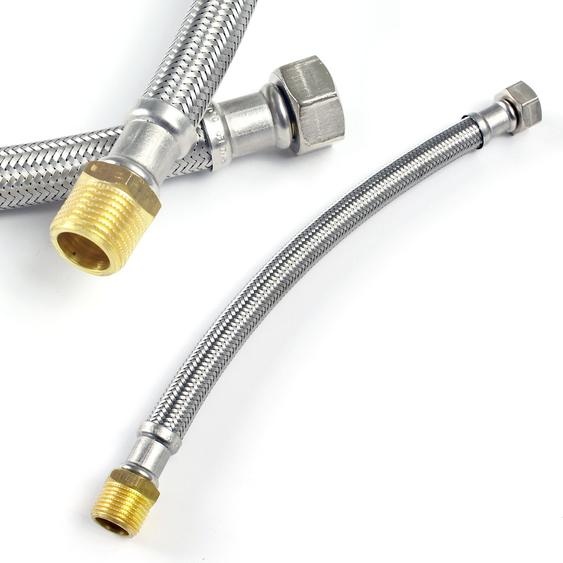 XPOtool Tuyau blindé flexible 500mm DN13 Écrou 3/4 24,12mm Filet mâle 1/2 20,95mm Acier fin EPDM