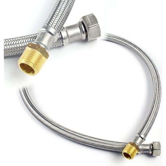 XPOtool tuyau flexible longueur 1500 mm, diamètre intérieur DN13, 3/4 filetage extérieur (26,44 mm), 1/2 écrou-raccord (18,64 mm), tuyau blindé acier inoxydable EPDM
