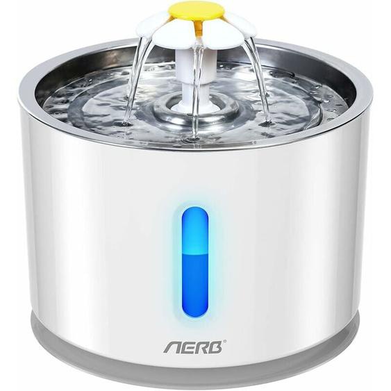 Fontaine à Eau pour Chat et Petit Chien Aerb - Distributeur dEau Silencieux avec Filtre à Charbon Actif et Plateau en Acier Inoxydable - Veilleuse à