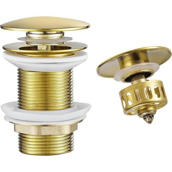 XVX - Or Bonde de Lavabo Pop Up Sans Trop Plein,Bouchon de Vidange avec Panier à Crépine,Bonde de vidage pour lavabo de salle de bain Laiton