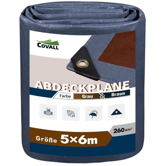 XXL, bâche PE, dimensions 5x6 mètres, grammage 260 g/m², imperméable, résistante aux UV, couleur gris/marron