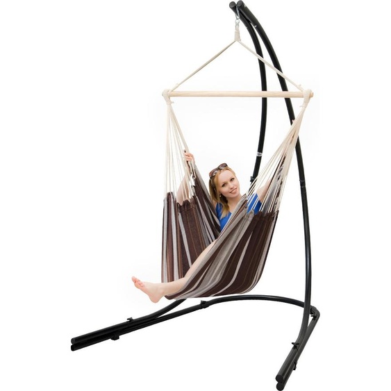 XXL Fauteuil hamac avec support Chaise hamac pour 2 Chaise longue suspendue Rayures marron