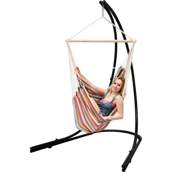 XXL Fauteuil hamac avec support Chaise hamac pour 2 Chaise longue suspendue Rayures multicolores