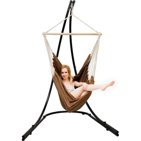 XXL Fauteuil suspendu avec support Chaise suspendue pour 2 doubles Siège hamac Chaise longue brune