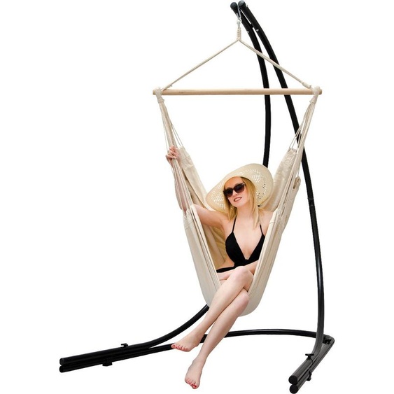 XXL Fauteuil suspendu avec support Chaise suspendue pour 2 doubles Siège suspendu Chaise longue beige