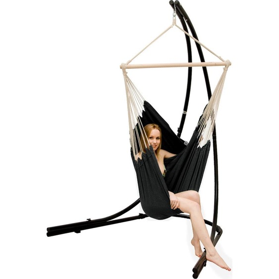 XXL Fauteuil suspendu avec support Chaise suspendue pour 2 doubles Siège suspendu Chaise longue noire