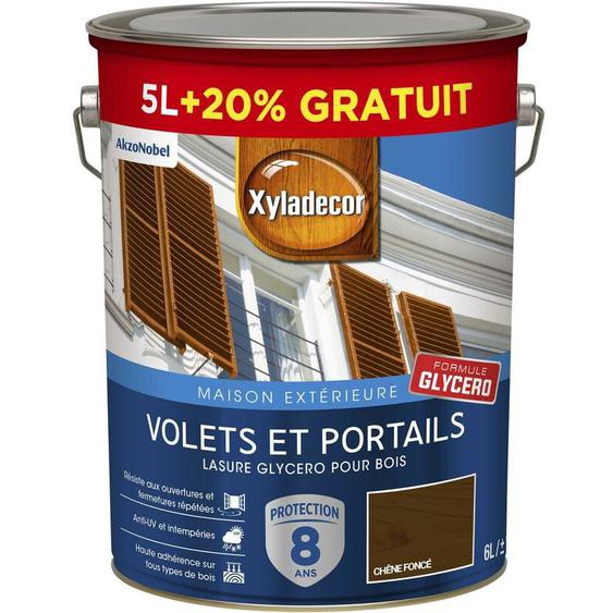 Xyladecor - Lasure protectrice glycéro pour bois extérieur - Volets et Portails - aspect satin chêne foncé 6 l (5 l + 1 l gratuit)