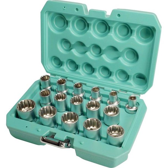 XZN 81505 Jeu de douilles 1/2 16 pièces de WIESEMANN 1893 I Jeu de douilles Gearlock en acier Q-30 I Inserts à dents multiples I Avec mallette à outils pratique I 81505
