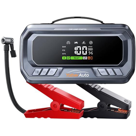 Auto Booster Batterie Voiture avec Compresseur,6000A 160PSI Booster Batterie Moto avec 65W Charge Rapide (Tous Gaz/12,0L Diesel),Démarreur avec