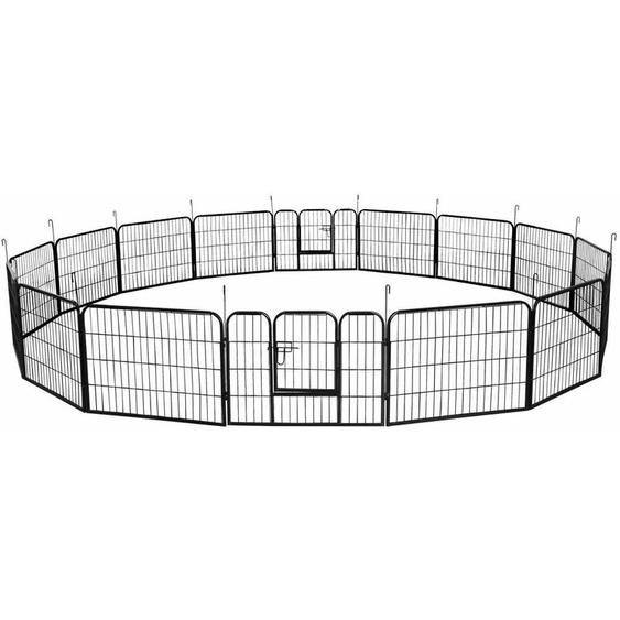 16 Panneaux Parc Enclos pour Chien Chiot Lapin Rongeur 80 cm l x 60 cm h Clôture Extérieur Canard en Métal Pliable Sans Toit - Yaheetech