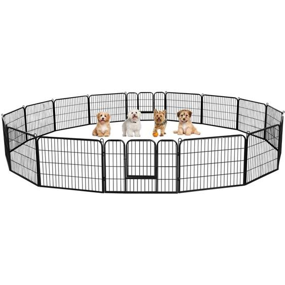 16 Panneaux Parc Enclos pour Chien Chiot Lapin Rongeur 80 cm l x 60 cm h Clôture Extérieur Canard en Métal Pliable Sans Toit - Yaheetech