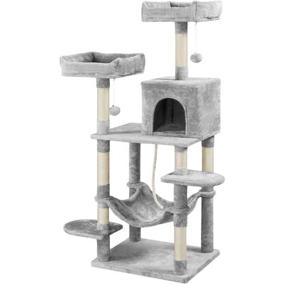 Yaheetech Arbre à Chat Géant Grattoir Griffoir Tour Activités Hauteur 150 cm Base Plus Large/Niche Spacieuse/2 Perchoirs/Grand Hamac Girs Clair