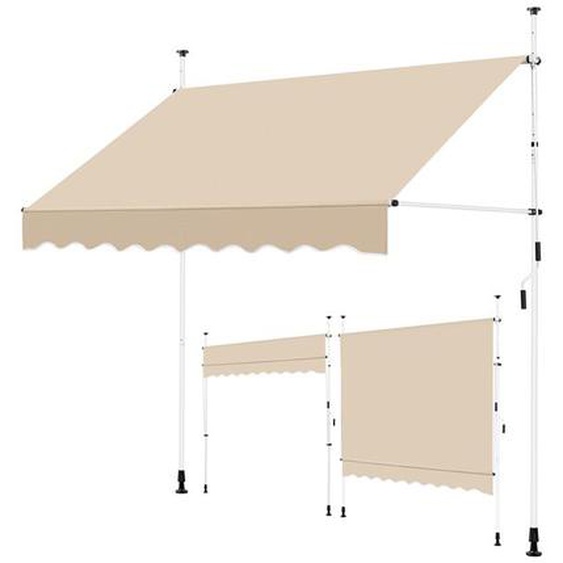 Auvent Rétractable Réglable en Hauteur et en Inclinaison, Store Banne Manuel avec Manivelle sans Percement pour Balcon, Terrasse, Jardin 250 x 120 cm