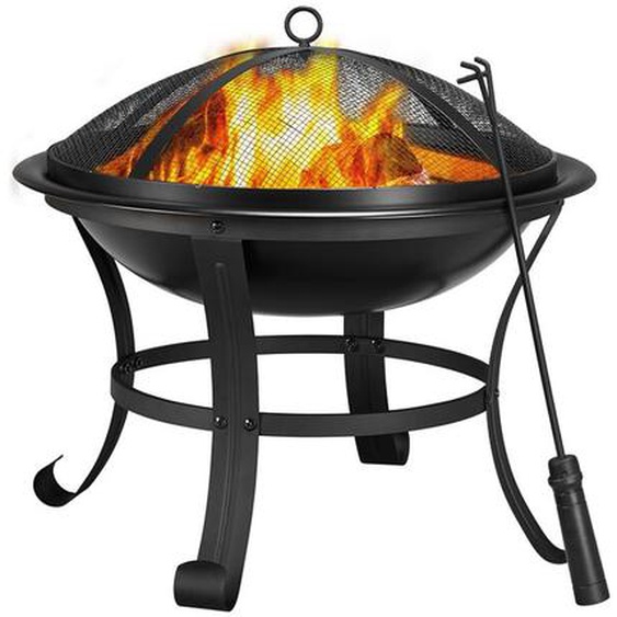 Brasero Exterieur Brasero Fer Laminé à froid Foyer Poêle Chauffant pour Terrasse Jardin Cour avec Poker Gril Couvercle Noir 54 x 54 x 50cm - Yaheetech