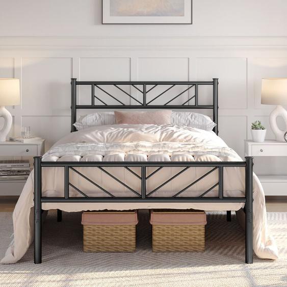 Yaheetech - Cadre de lit 90x190 cm Lit en Métal pour Adultes Grande Espace en Lattes Moderne Noir