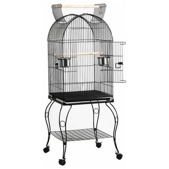 Yaheetech - Cage à Oiseau avec Toit Ouvert Volière sur roulettes pour Canaries Perroquet Perruches et Calopsitte 59 x 59 x 150 cm Noir