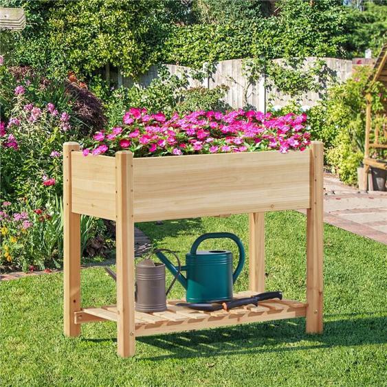 Yaheetech - Carré Potager sur pied en Bois avec Plateau Intérieur Extérieur Structure Ergonomique Trous de Drainage Pour Balcon/ Jardin