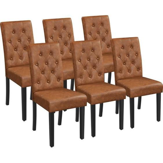 Yaheetech Chaises de Salle à Manger Lot de 6 Chaises de Salon en Similicuir Pieds en Bois Massif de Chêne Bar Brun Vintage