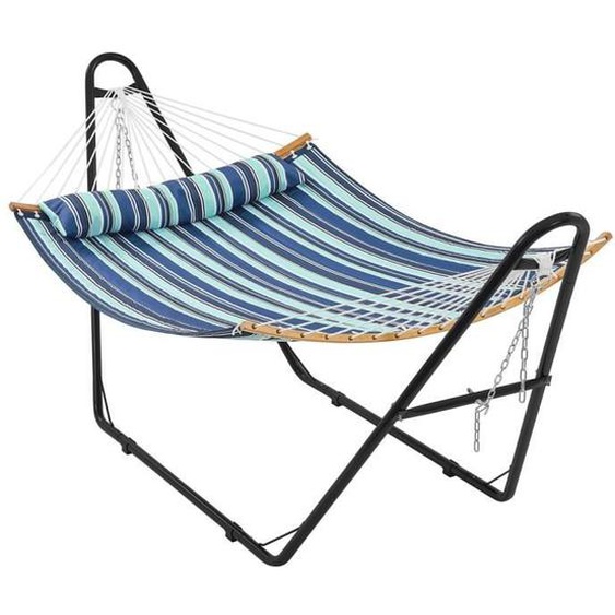 Yaheetech Hamac sur Pied pour 2-3 Personnes Hamac avec Support en Métal Charge Maximale 215 kg avec Oreiller Vert Rayé