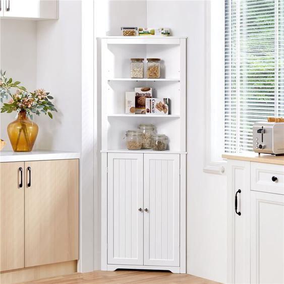 Yaheetech - Meuble/Armoire Rangement Salle de Bain, Meuble dangle Toilette Haute Blanche avec Placards Tablettes Réglables et 3 Étagères 60 x 31,5 x