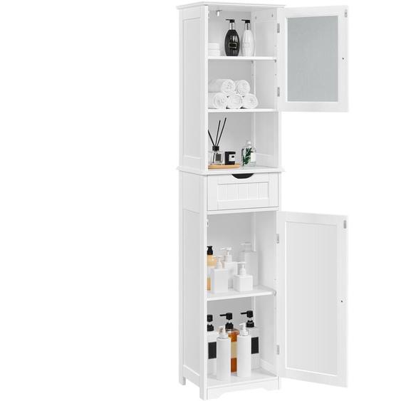 Yaheetech - Meuble Colonne de Salle de Bain Armoire Cuisine avec Porte en Verre Compartiment Ouvert 1 Tiroir Étagères Réglables Salon Chambre 170 cm