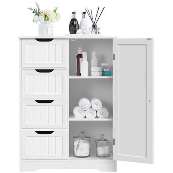Yaheetech - Meuble Rangement, Armoire avec 4 Tiroirs/1 Porte/Etagère Réglable pour Salle de Bain/Salon/Cuisine/Chambre/Toilette 66 × 35 × 90 cm/Blanc